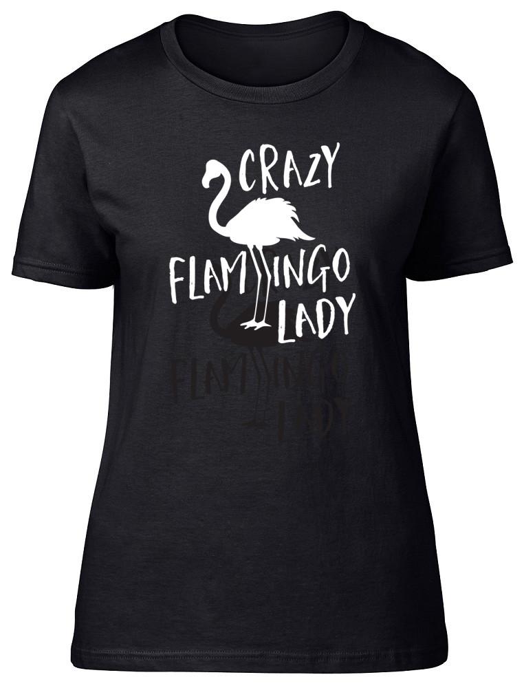 Crazy Flamingo Lady Womens Ladies Short Sleeve Fitted T-Shirt 4XL
