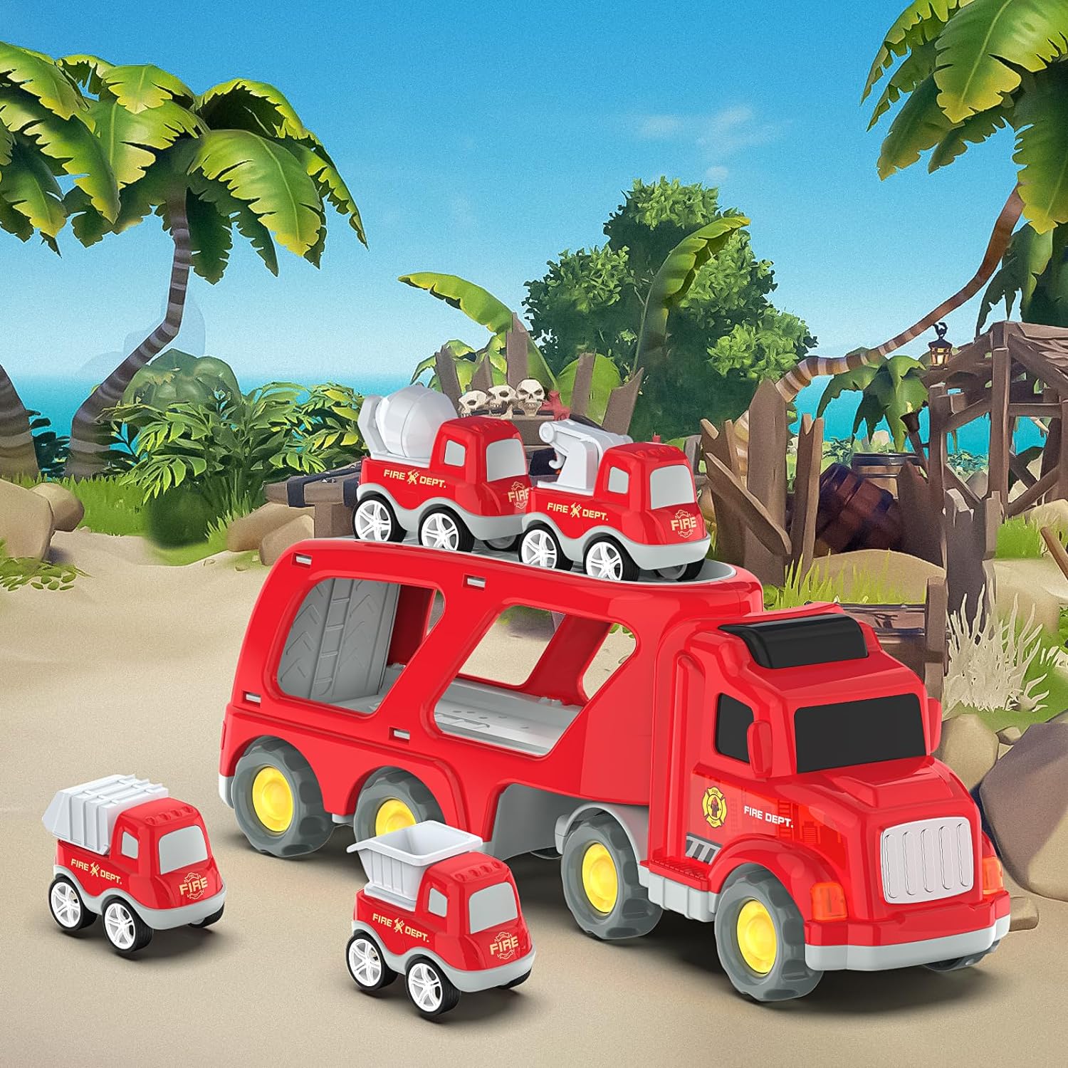 

Friction Powered Cars Push and Go Trucks Construction Vehicles Toys Set Red