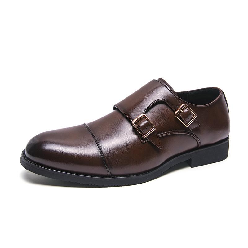 Ανδρικά Δερμάτινα Μοναχικά Παπούτσια Slip-On με Διπλή Αγκράφα - Μυτερή Μύτη, Επίσημα & Casual, Άνοιξη/Φθινόπωρο.