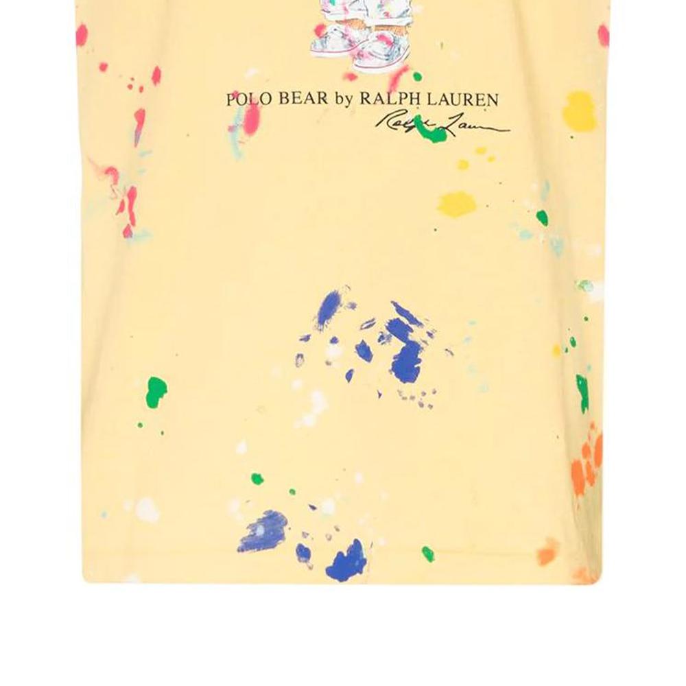 Polo Ralph Lauren Ss22 Farbspritzer-Effekt Bärenlogo Bedrucktes Rundhals Kurzarm T-Shirt Herren T-Shirts Gelb 710858031-002