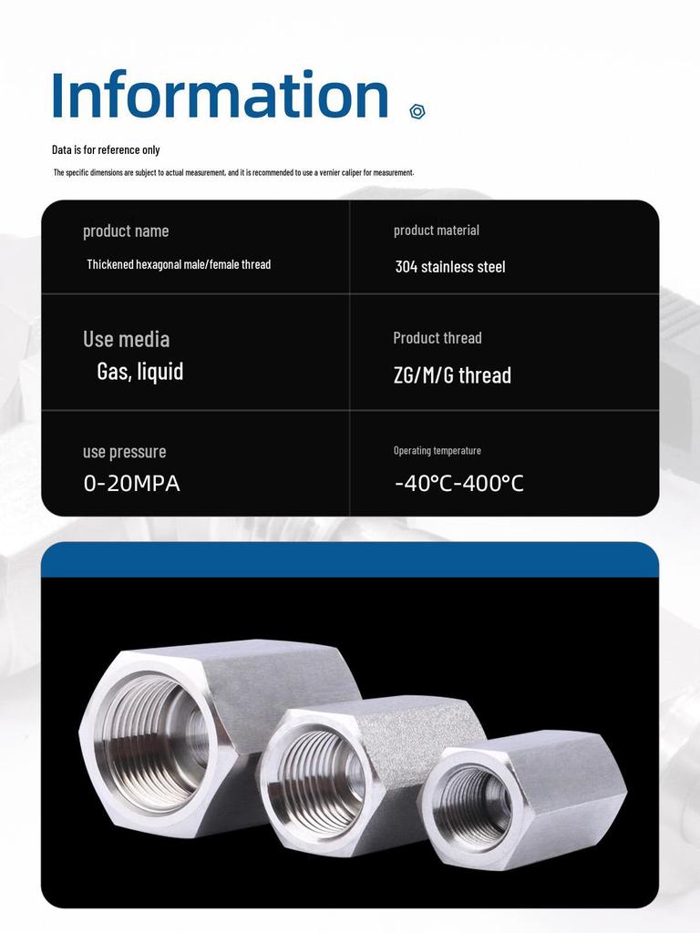 High-Pressure 304 Stainless Steel Hex Threaded Reducer Adapter (Male/Female)