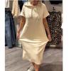 Summer New European and American Casual Solid Color Short-sleeved Pocket Hooded Dress Women's Clothing