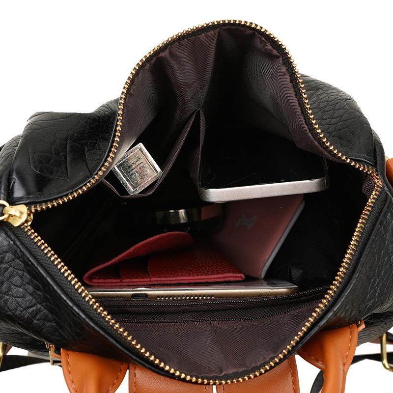 Embossed Letter Convertible Backpack For Women Color Block Casual Commuter Bag
