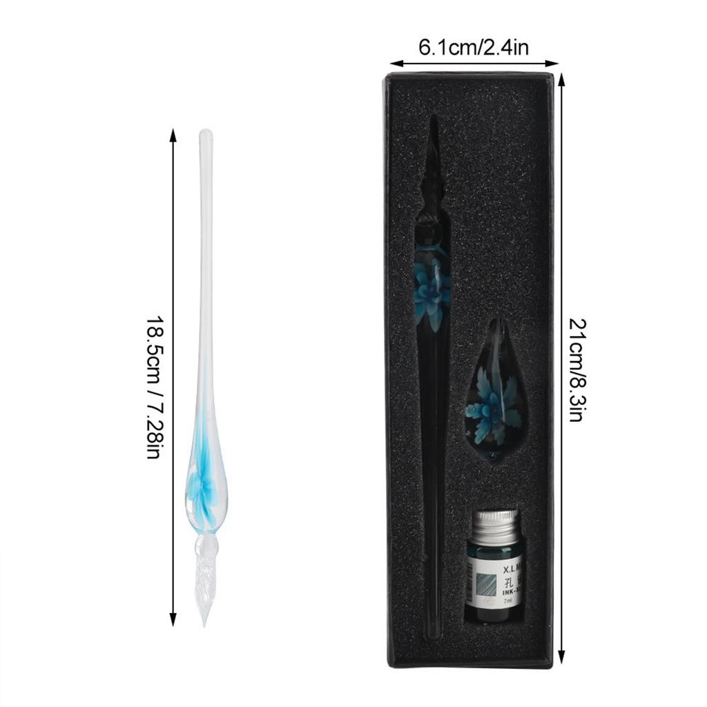 Retro   Elegant Flower Glass Dip Pen Signature Ink Fountain Pen with Ink Penholder Pink