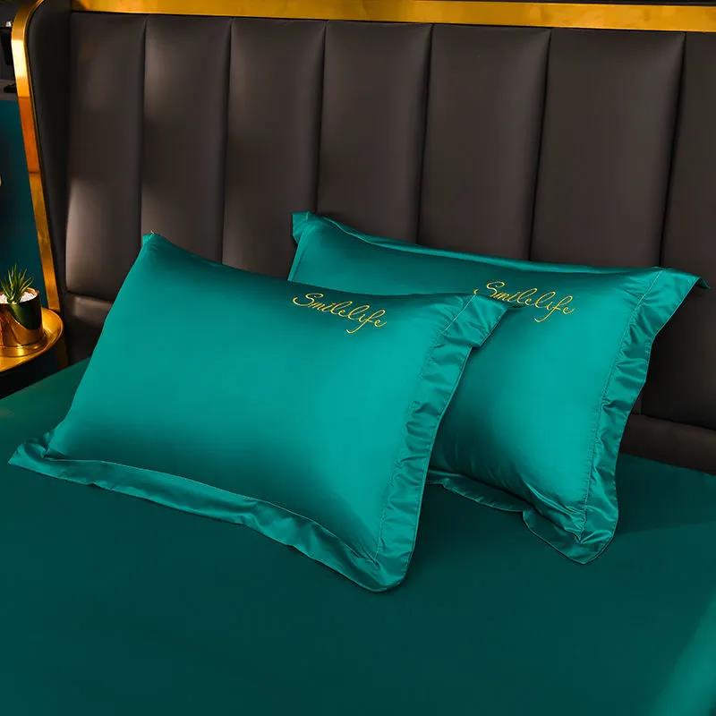 Pillowcase Summer Cool Ice Silk Pillow Cover Embroidered Solid Color Washed Ice Silk Pillow Cover Two Pack 4874cm