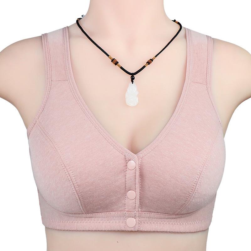Women's Front Buckle Cotton Wire-Free Bra for Middle-aged & Elderly
