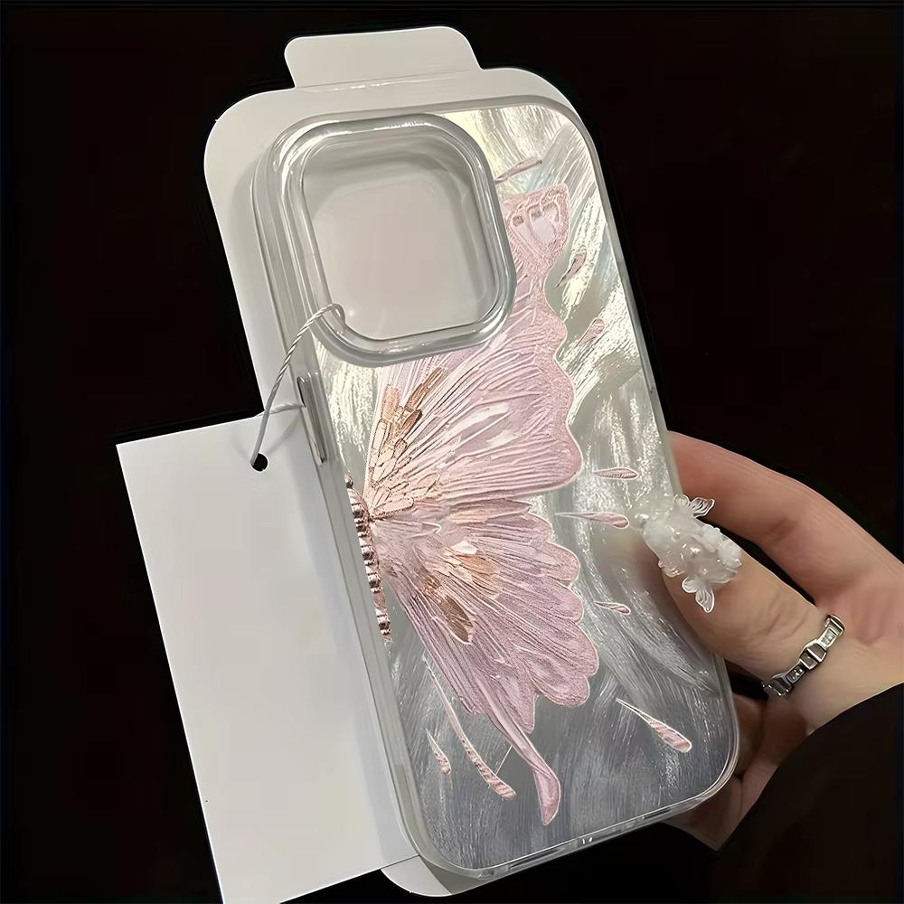 Pink Butterfly Wing Pattern Silicone Phone Case For iPhone 11 12 13 14 15 16 17 Pro Max 17 Air X XR XS Shockproof Bumper Cover