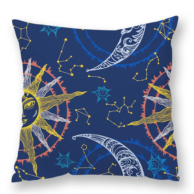 Abstract Star Moon Plush Pillow Cover Constellation Compass Totem Yoga Digital Printed Backrest Set Premium Durable