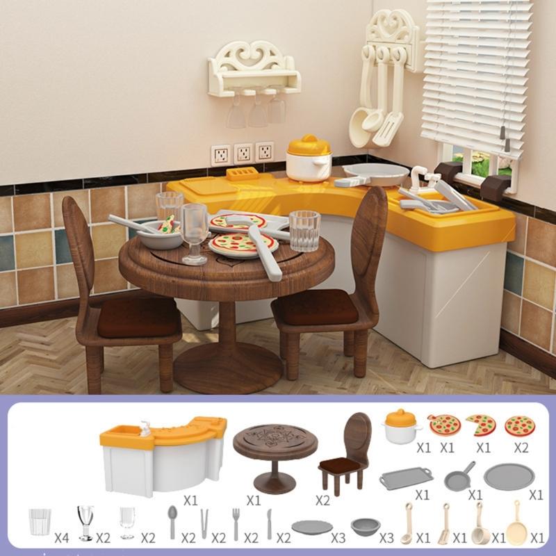 Detailed Plastic Miniature Furniture with Accessories for 1/12 Dollhouses Living Room Bathroom Kitchen Scene Decoration