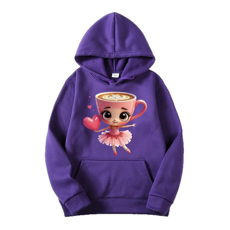 Energetic Girl Heart Apricot Ballet Hoodie – Spring/Autumn Girls' Sweatshirt with Heart Print