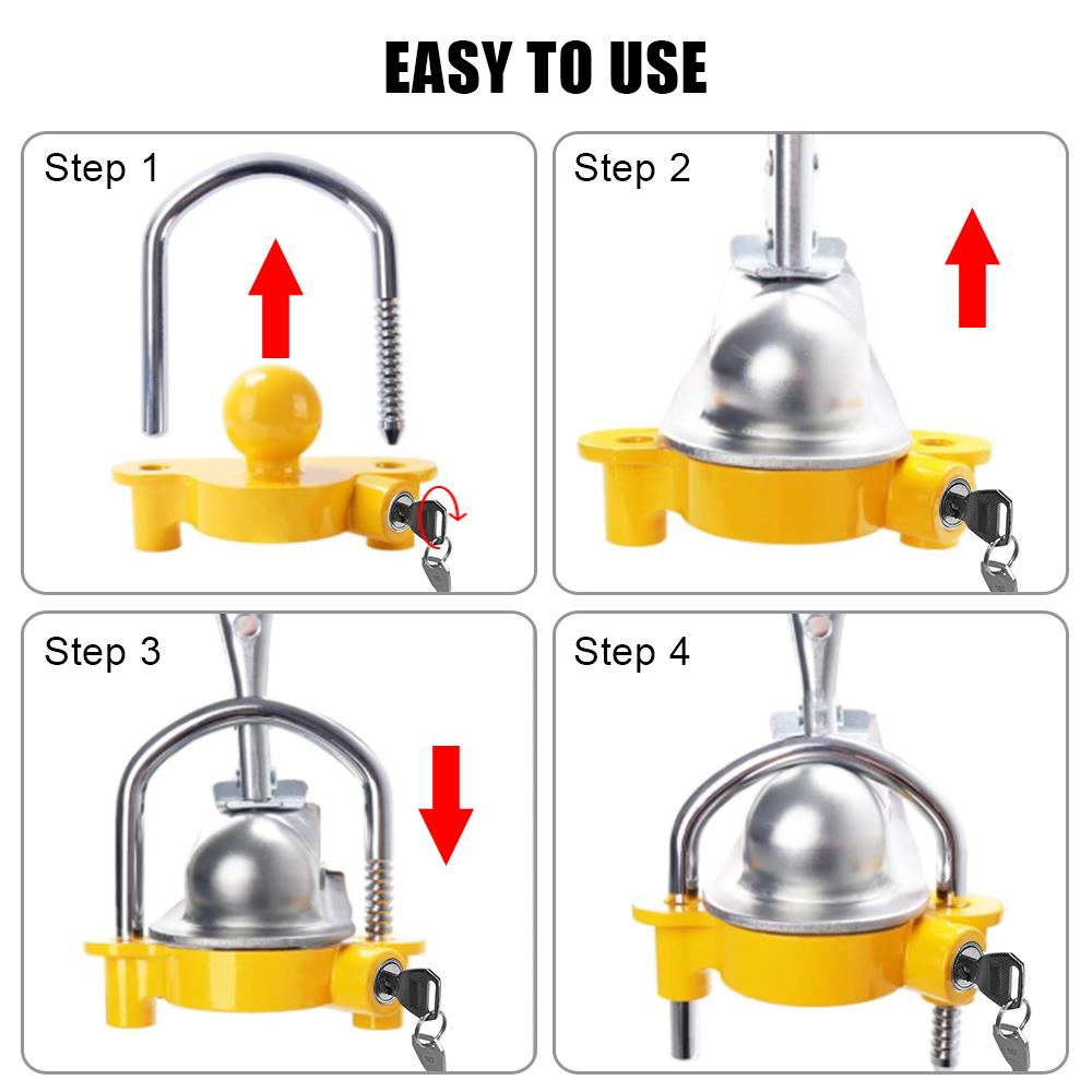 Tow Ball Security Anti-Theft Trailer Coupler Hitch Lock U-Shape Universal Heavy-Duty Adjustable Thread Lock3