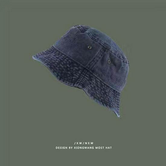 Hong Kong Retro Washed Denim Bucket Hat - Fashionable, Distressed, Versatile, Breathable Sun Hat for a Slim Face Look.