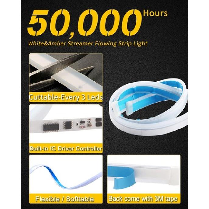 Sequential Flowing LED Strip 24inch Red+Yellow Daytime Running Lights 60cm Turn