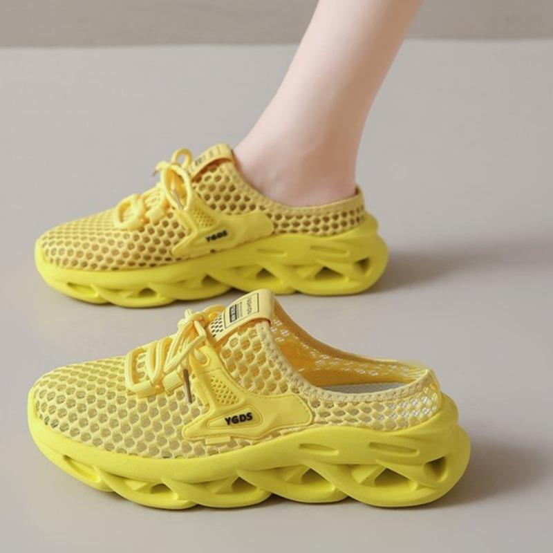 Fashion New Autumn Round-toed Deep-cut Mesh Slippers with Breathable Soft Sole and Non-slip Flat Bottom