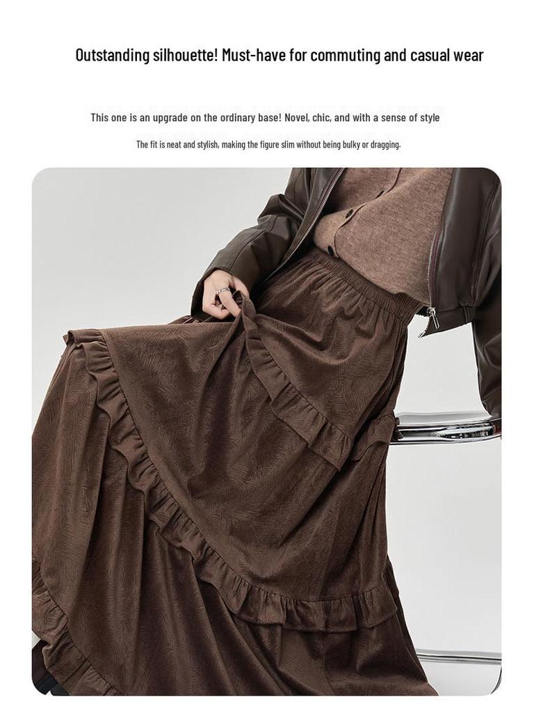 Women's 2026 A-Line Layered Velvet Umbrella Skirt with Elastic Waist - Mid-Length, In Stock