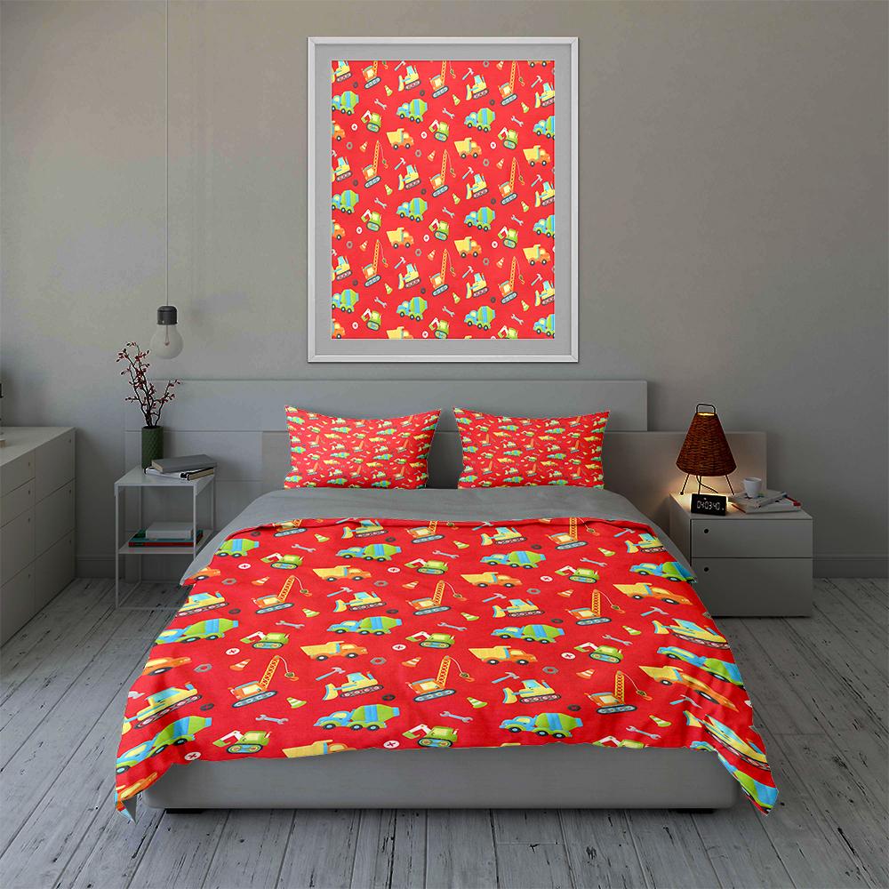 Colorful construction vehicles. Bedding Duvet cover sets Duvet covers Pillowcases gifts (1 * Duvet Cover 2 * Pillowcases, without duvet insert)
