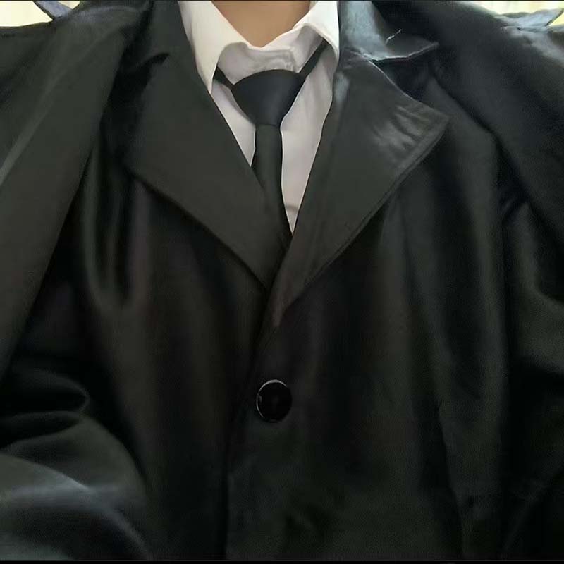 Men Full Set Cosplay Costume Anime Detective Uniform Men's Black Trench Coat for Halloween Daily Wear