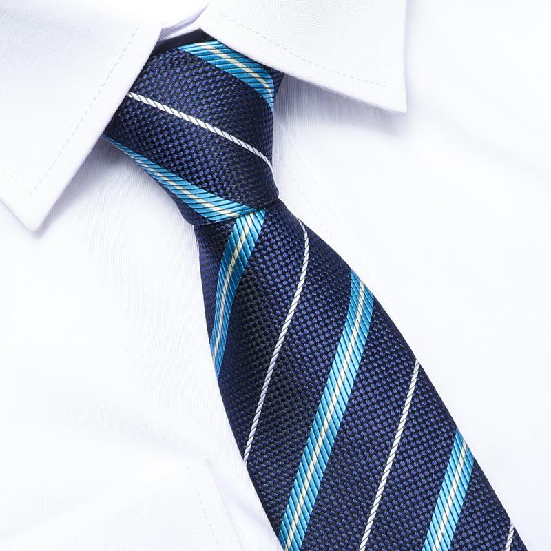 With Handsome Men'S Formal Wedding Groom Dark Blue Pattern Hand Zipper No Match Blue Strip Tie 8Cm