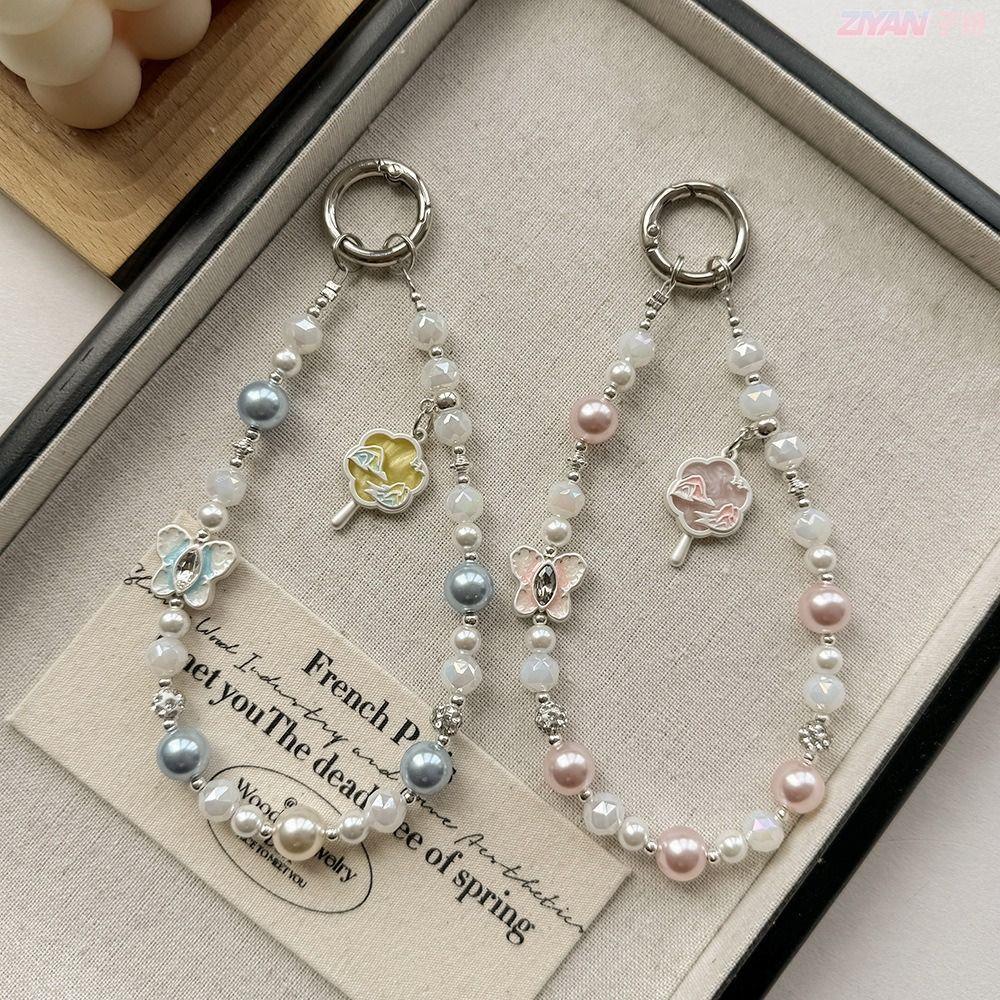 

Chinese Style Crystal Beads Lanyards Fan Pattern Crystal Wrist Phone Chain Women/Lady/Girl рожевий