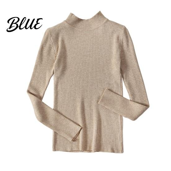 Women Knitwear Knitting Bottoming Shirt Half High Collar Long Sleeve Solid Color Slim Fit Tops Ribbed Warm Fall Winter Knit
