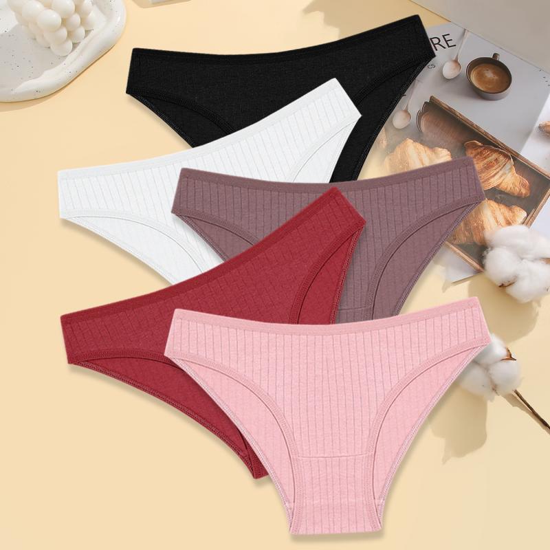 

FINETOO 5 шт. Женское нижнее белье из хлопка, сексуальные дышащие полосатые трусы, женские однотонные мягкие трусы для девочек, удобное нижнее белье M-XL M&5pcs