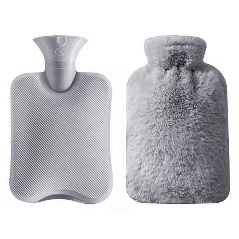 1000ML Refillable Hot Water Bag with Removeable Faux Fur Cover Winter Hand Feet Warmer Water Bottle