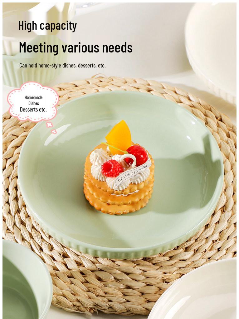 Ceramic Cream Color Block Dish Set, 4/6-Piece Deep Plate Tableware - Modern 2025 Style.