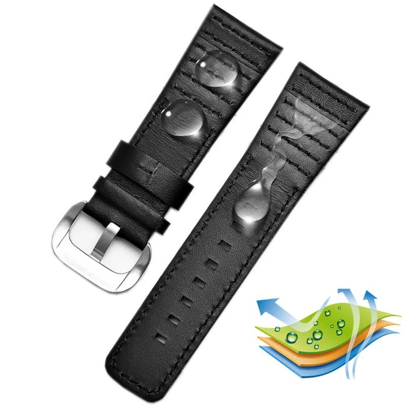28mm Echtes Leder Schwarz Weiß Orange Rot Blau Nähte Armband Uhrenarmband Schlaufen Für SevenFriday Armband P1 P2 P3 Serie Schnalle