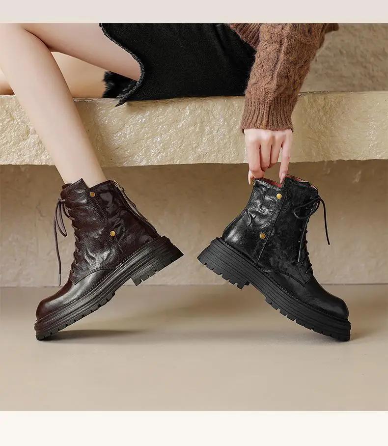 Autumn and Winter 2024 New Thick Soled Short Boots for Women Round Head Thick with All Non-slip British Style Women's Boots