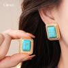 Silver Needle Medieval Vintage Square Turquoise Earrings, Stud Earrings, Personalized Exaggerated Earrings.