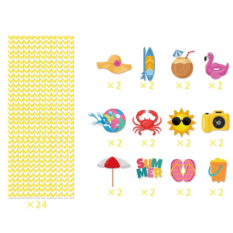 Summer Party, Water Bottles and Straws, SUMMER, Decorative Props, 24pcs, Children's Party, Beverage Cups, Straws