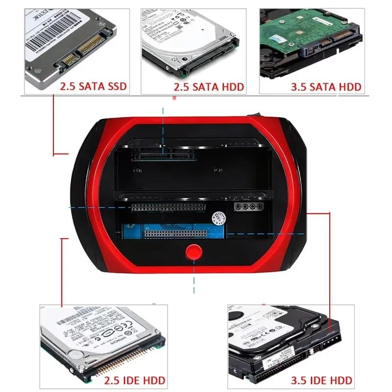 10 In 1 Dual-bay Hard Drive Docking Station for 2.5/3.5 Inch HDD SSD SATA To USB 3.0 HDD SSD Enclosure with 12V3A Power Adapter