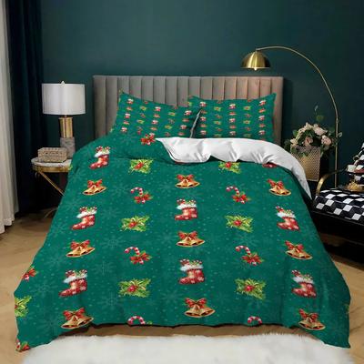 Christmas Duvet Cover Set King Size Christmas Stocking Bells Print Comforter Cover for Kids Girl Christmas Polyester Quilt Cover