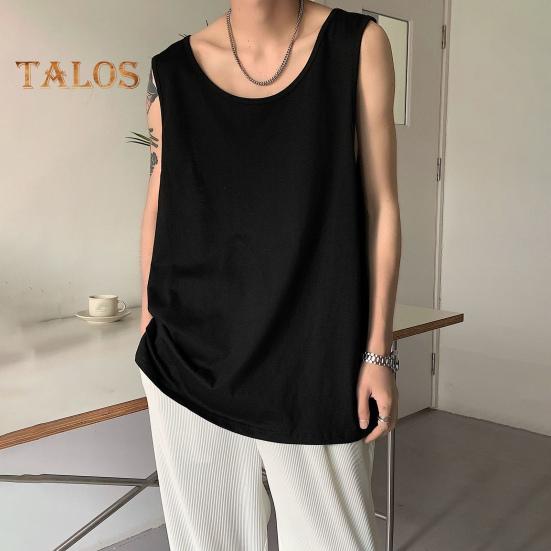 Men Vest Sleeveless Round Neck Solid Color Vest Loose Fit Casual Sport Tank Tops Streetwear Daily Wear