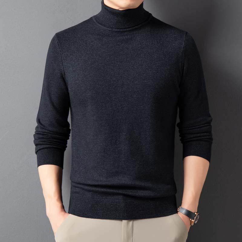 Men's High Neck Slim Fit Knit Sweater - Solid Color, Stretchy, Warm Autumn/Winter Wear for All Ages