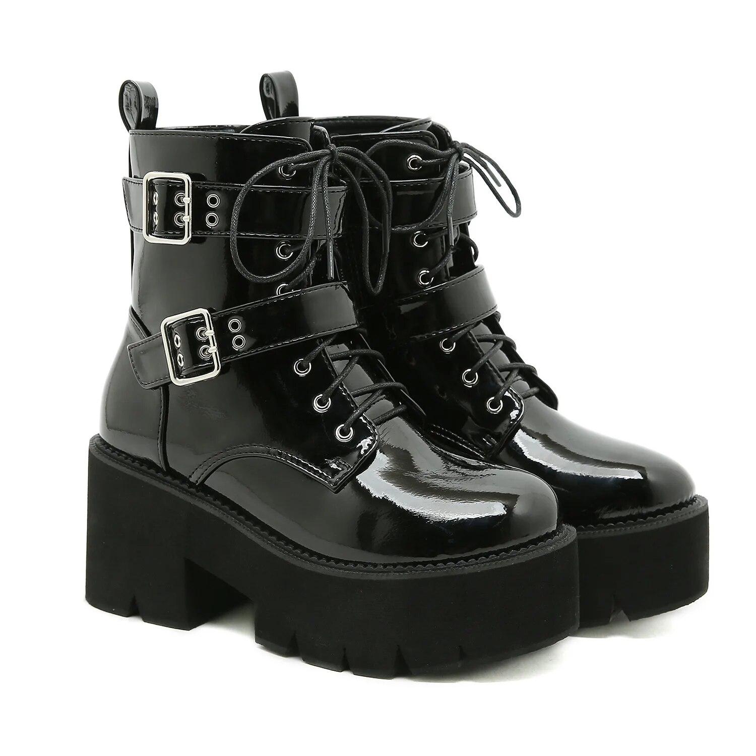 

Женские ботинки на каблуке 7,5 см с боковой молнией, непромокаемая платформа на толстом каблуке с круглой головкой, толстый ремень с пряжкой, высокий каблук, кружево Lhx 43 чёрный