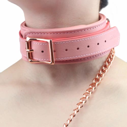 Liebe Seele Luxury SM Goods Collar Handcuffs Restraint Set Genuine Leather Cosplay Training Queen (Pink)
