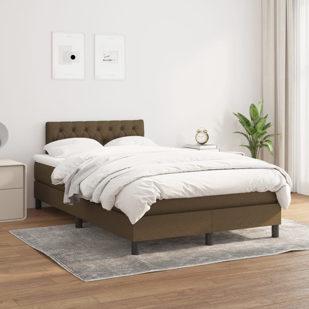 Box Spring Bed with Mattress Dark Brown 120x200 Cm Fabric