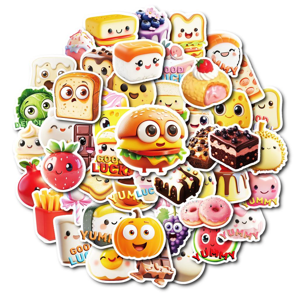 Neue 50 Lustige 3D Anthropomorphe Köstliche Lebensmittel Dekorative Aufkleber Kreativer Ausdruck Burger Wasserdichte Aufkleber