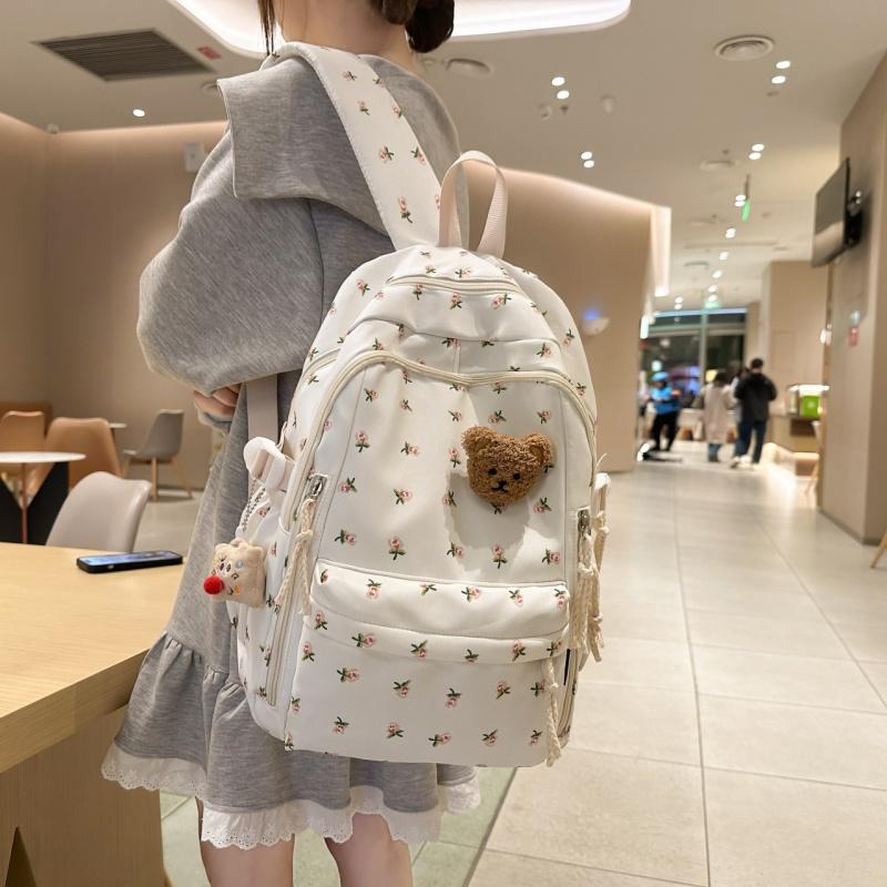 High Value Small Fresh Floral Girl Student Backpacks College Style Large Capacity Nylon Schoolbag College Students Teenagers Going Out Travel Rucksack