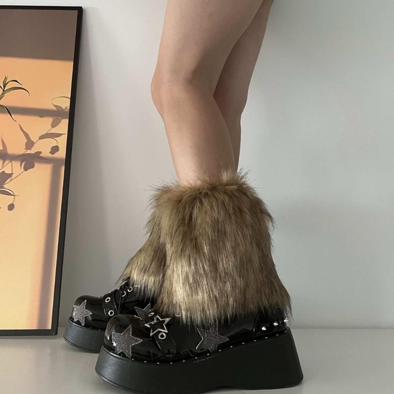 Womens Furry Party Costume Sexy Y2K Faux Furs Fuzzy Long Boots Shoes Cuffs Cover Leg Warmers/Boot Sleeves/Boot Covers