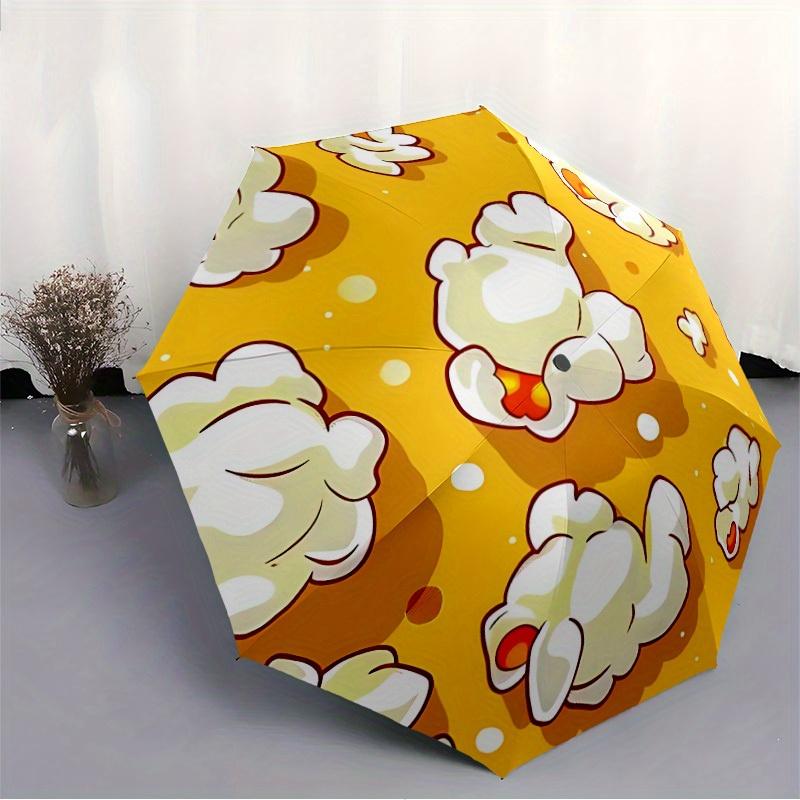 1pc Popcorn Automatic Folding Umbrella - Portable Foldable Design with 8 Ribs, Durable Plastic & Iron Frame, Casual Outdoor Accessory for Ha
