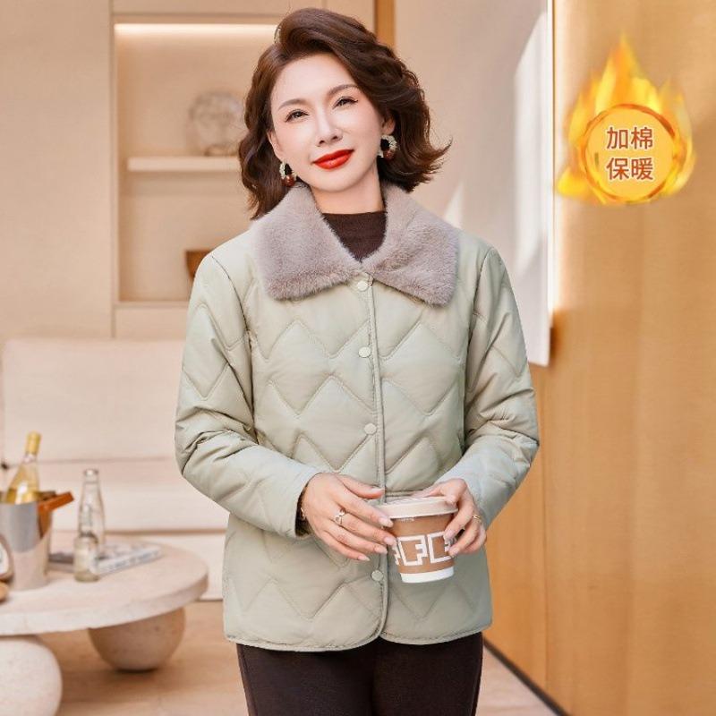 Padded jacket lapel autumn and winter short jacket padded jacket women's winter middle and old women's padded jacket