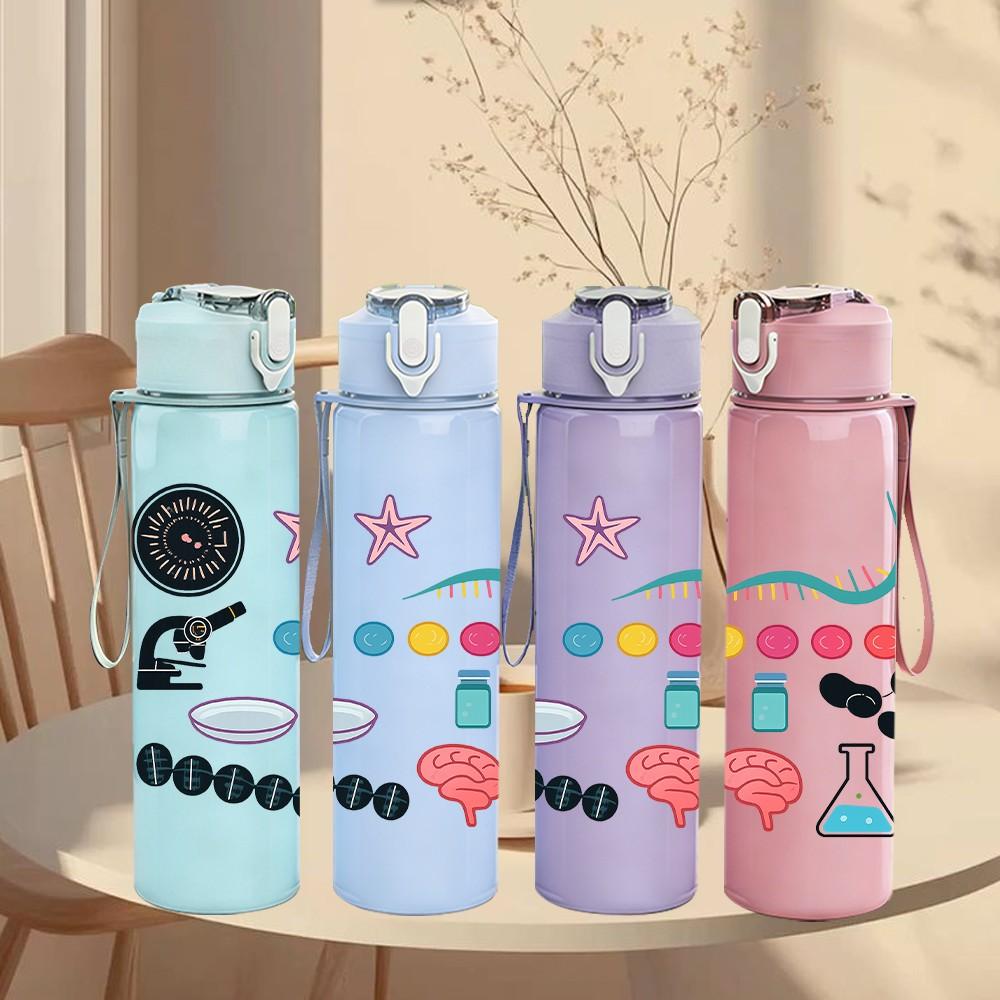 1PC Lab Tools Science Element Print 750ml Color Plastic Sports Water Bottle Leakproof Flip Straw Lid Suitable for Sports Office Home Use