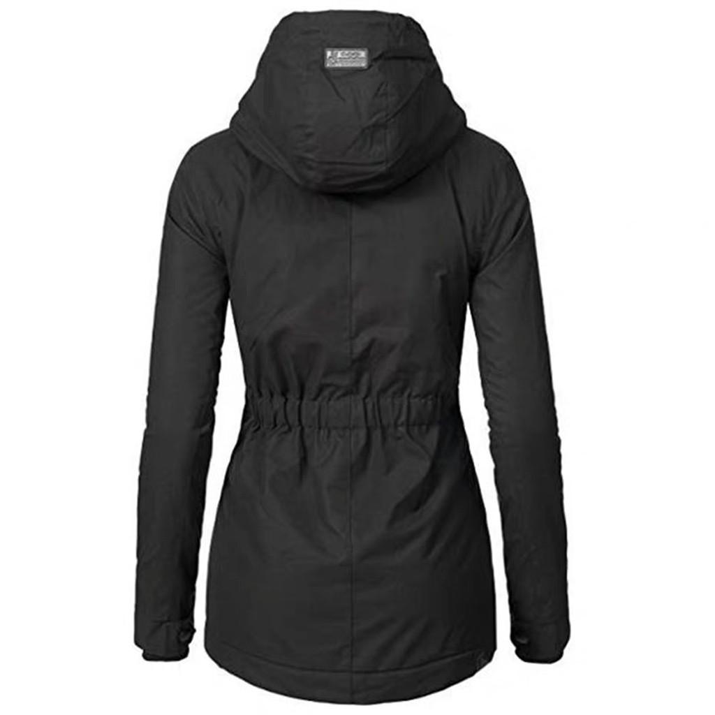 Damen Winter-Fleece-Langarm-Jackenmantel mit Kapuze, warm, Reißverschlusstasche