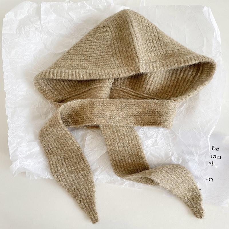 Korean Hood Scarf Balaclava Hat Ear Protection Warm Bomber Hats Women Retro Strap Bow Beanies Winter Accessories Knitted Law Hat