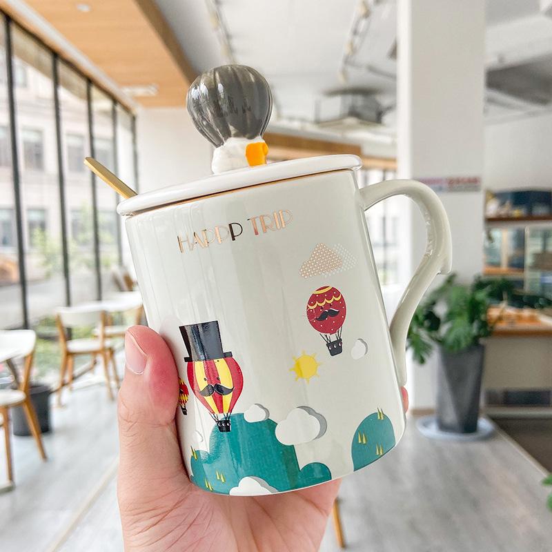 

Милая керамическая кружка для молодой девушки с крышкой-ложкой, офисная кофейная чашка, простая скандинавская керамическая чашка, ручная керамическая чашка, подарочная посуда для напитков 400 мл