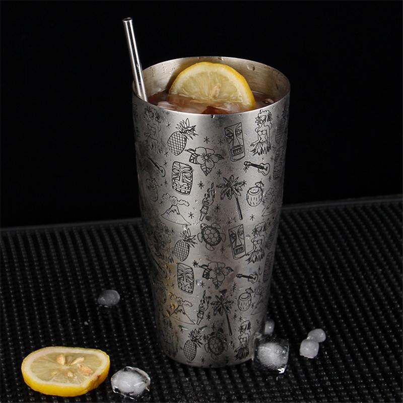 650ml/800ml Boston Cocktail Shaker With Etched Pattern Bar Cocktail Shaker Tin Set Bar Tool