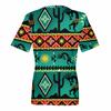 Moda feminina casual confortável estampado decote em V blusa de manga curta