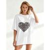 Oversized T Shirt Black Heart Leopard Print Design Casual Wear For Women Summer Fashion Statement Top